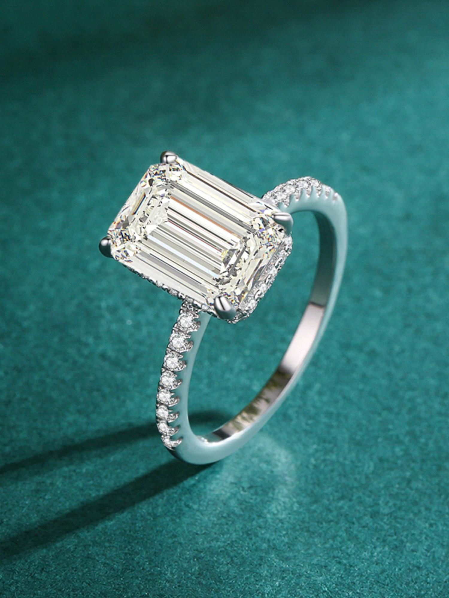 S925 Sterling Silver Luxury Rectangle Artificial Zircon Ring, 2024 New Style Fashion Accessories for Women, Trendy All-match & Exquisite Jewelry for Birthday Gift, Elegant Engagement Ring