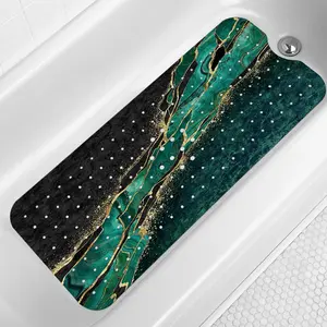 Marble Bath Tub Mat Non Slip, Long 40 X 16 Inch Anti Slip Mat for, Green Gold Marble Shower Mat with Drain Holes and Suction Cups, Machine Washable