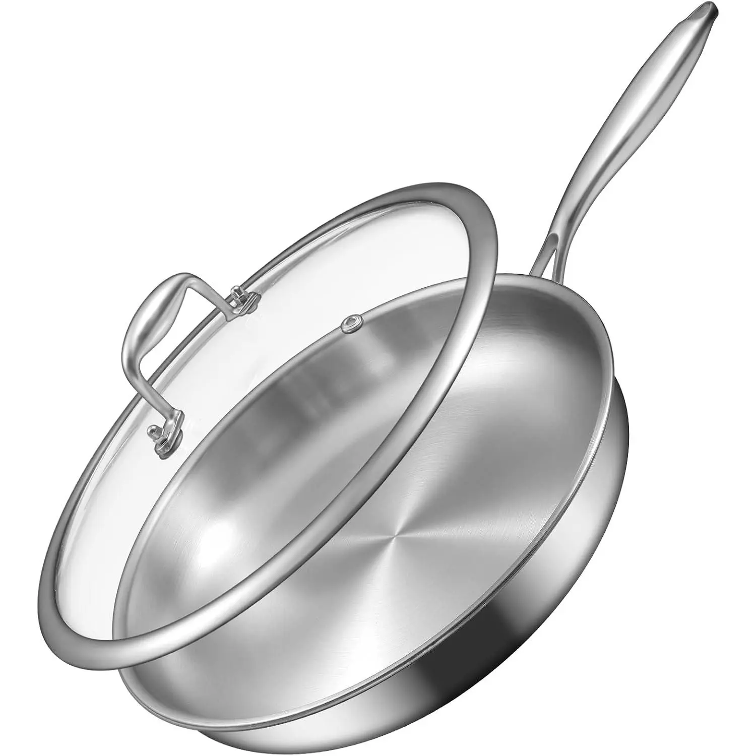 12 Inch Tri-Ply Stainless Steel Frying Pan, Compatible with  Cooktops Up to 600℉, Large Frying Pan with , Induction- Skillet, Dishwasher and Oven Safe, Even Heat, 12" Skillet + Lid