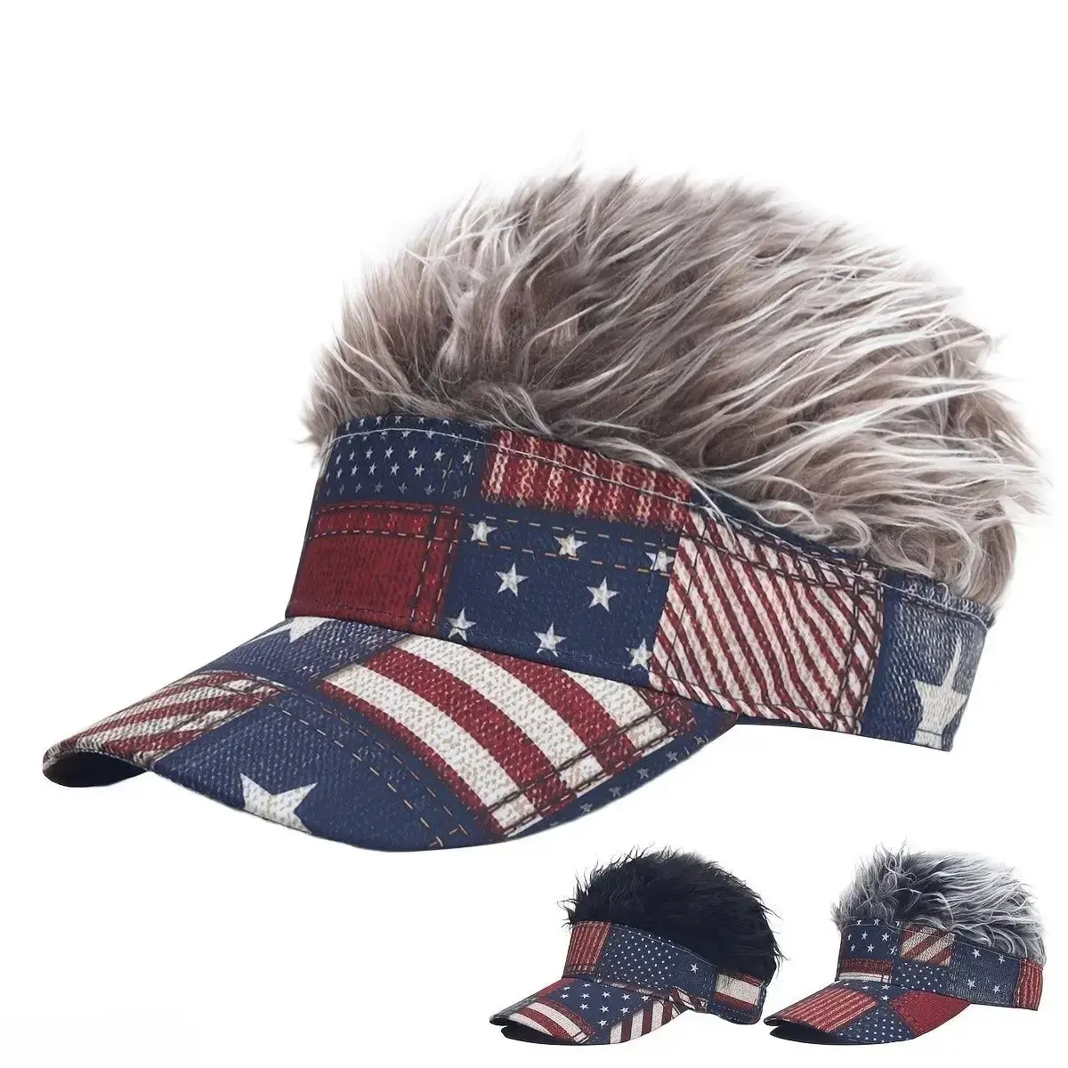 Funny Printed Wig Visor Hat for Men Women, Novelty Fake Hair Sun Visor, Adjustable Holiday Party Cap, Fun Gag Gift for Summer Festivals & Outdoor Celebrations