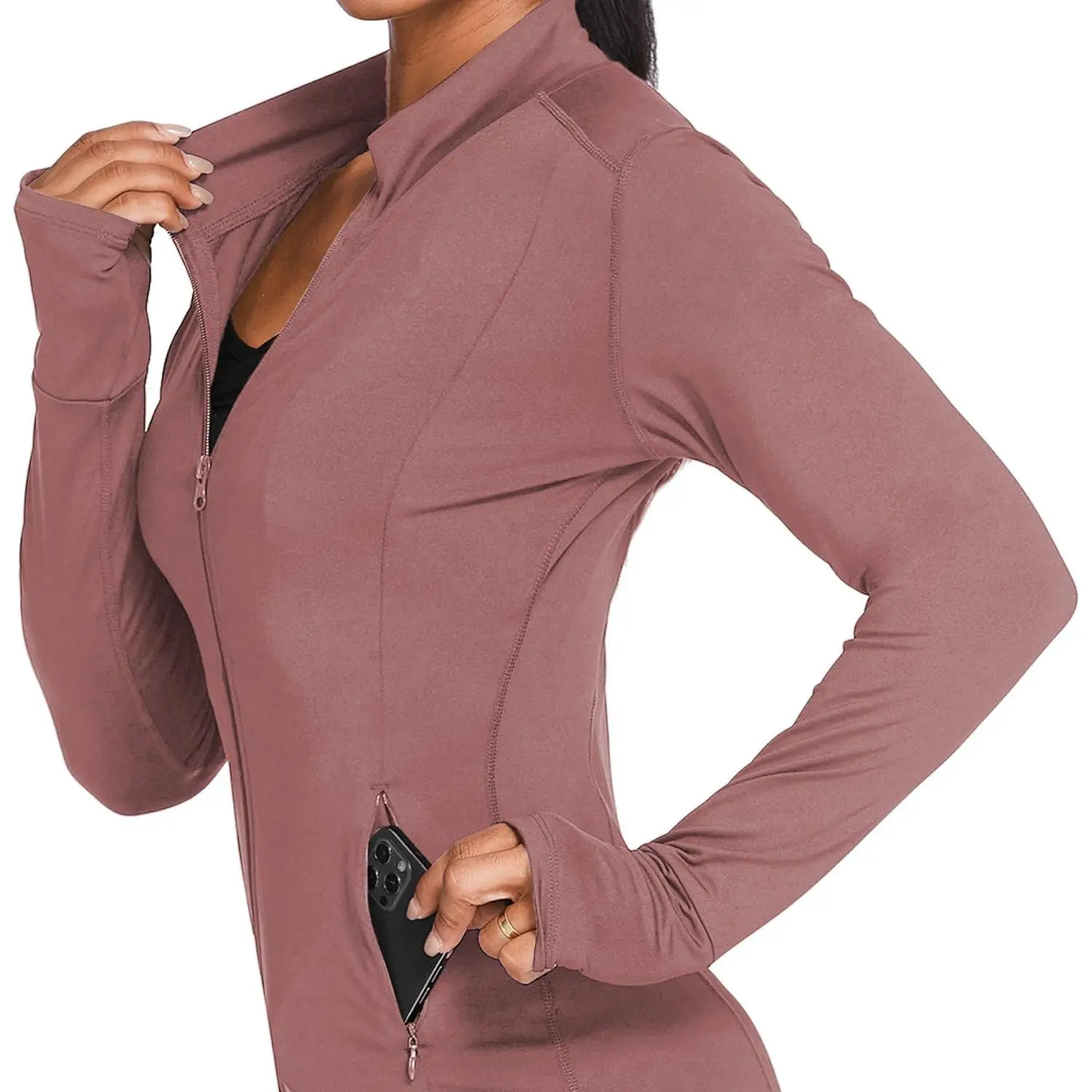 Ladies Workout Jackets Full Zip-up Running Jacket Long Sleeve Sportswear Slim Fit Active Tops Purple L