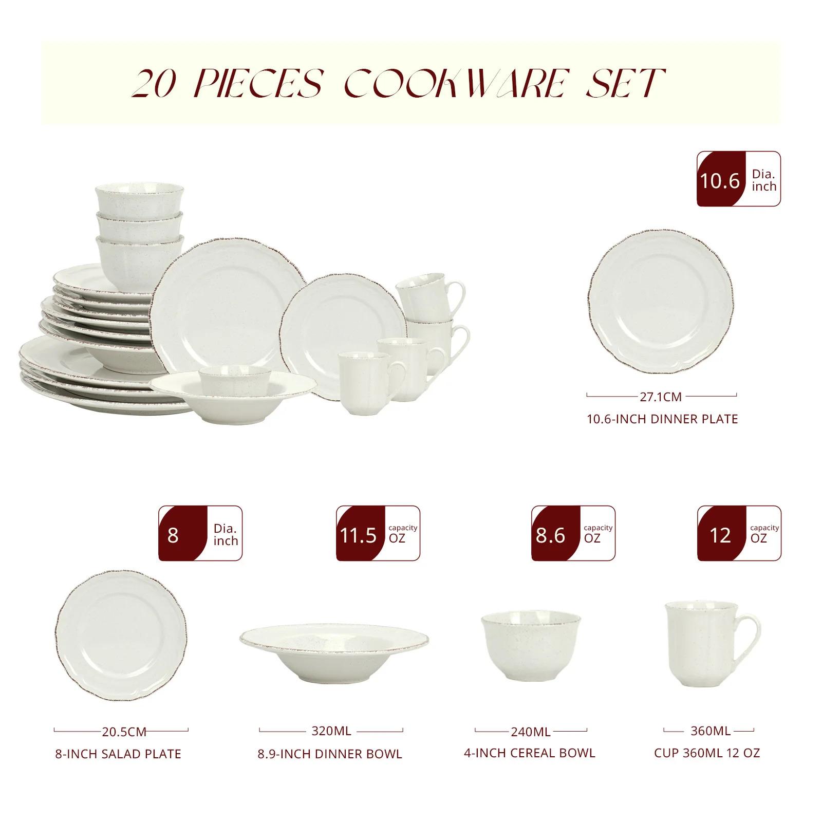 Dinnerware Ceramic Dinner Plate Set Tableware White Color Glaze Stoneware Dinner Set