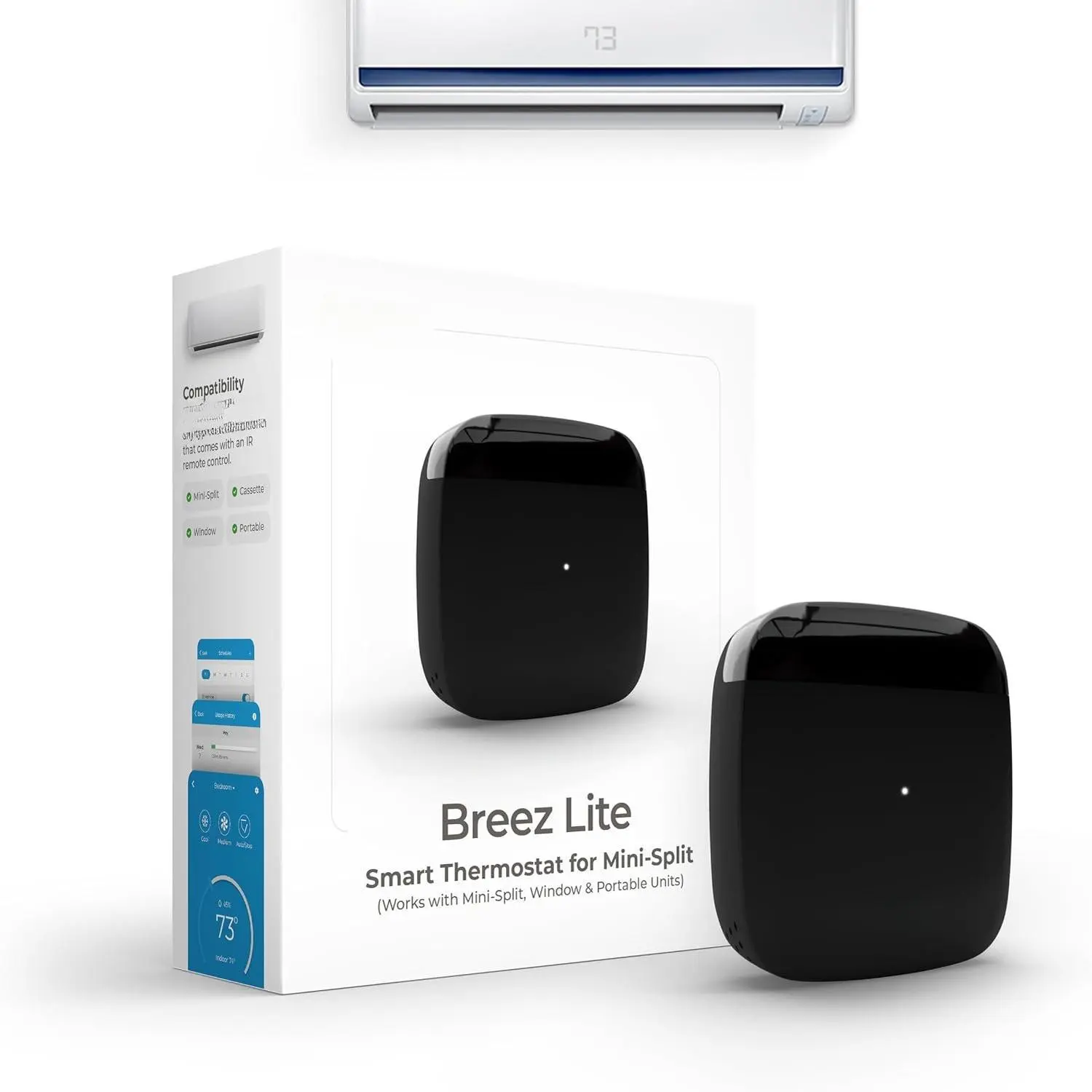 Lite  AC Controller for Mini-Split, Window, Portable ACS (Black) | WiFi Controller, Alexa, ,  Shortcuts, SmartThings, IFTTT, Free App, NO Subscriptions | Schedules, Geofencing, Comfy