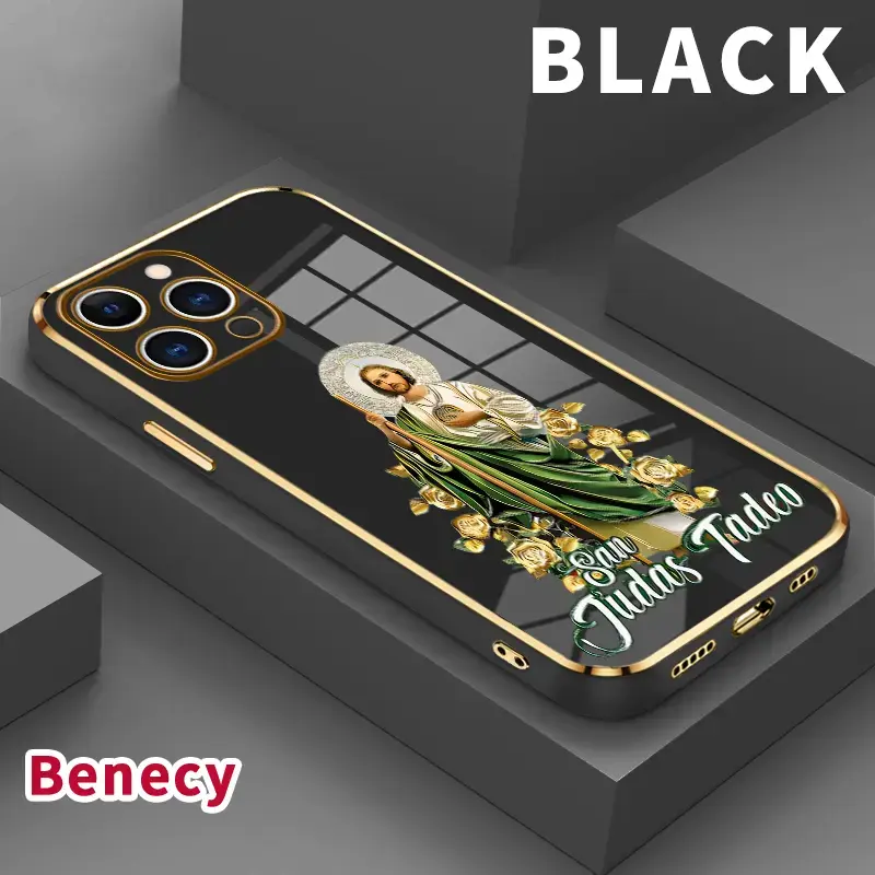 Soft TPU Phone Case for iPhone 17 15 Pro Max Air 16 14 Plus 13 12 11 Jesus Yellow Rose Luxury Electroplating TPU Anti-Slip Bumper Shockproof Cover Gift Cellphone Protective Casing