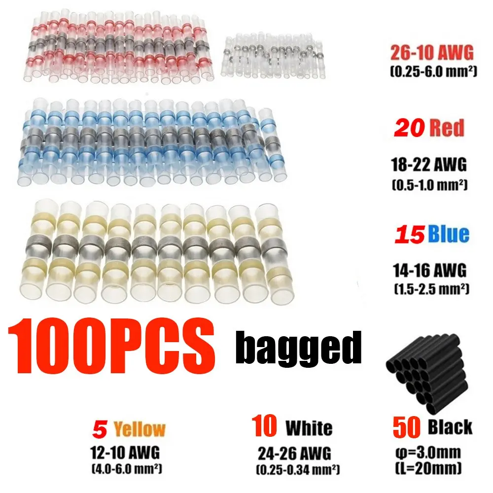 100pcs Bagged Mixed Soldering Sleeves, Heat Shrink Waterproof Wire Connectors, Sst-S11 Model, 220v Hardware, Ideal for Electrical Connections