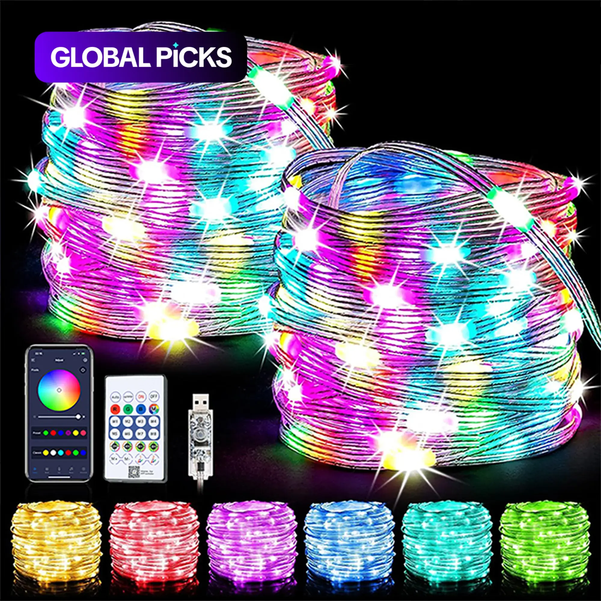 RGB Smart Flashing String Lights, Bluetooth-Compatible Control, Music Sync, Waterproof Color Change, Adjustable Brightness LED Fairy Lights for Halloween, Christmas & Party Decor #GLOBAL PICKS
