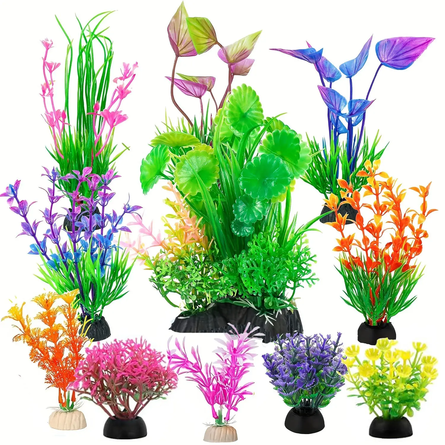 11pcs Fish Tank Decorations, Aquarium Artificial Plastic Plants, Betta Goldfish Turtle Grass Accessories, Small Aquarium Decorations Kit, Fish Decorations For Tank, Aquarium Supplies