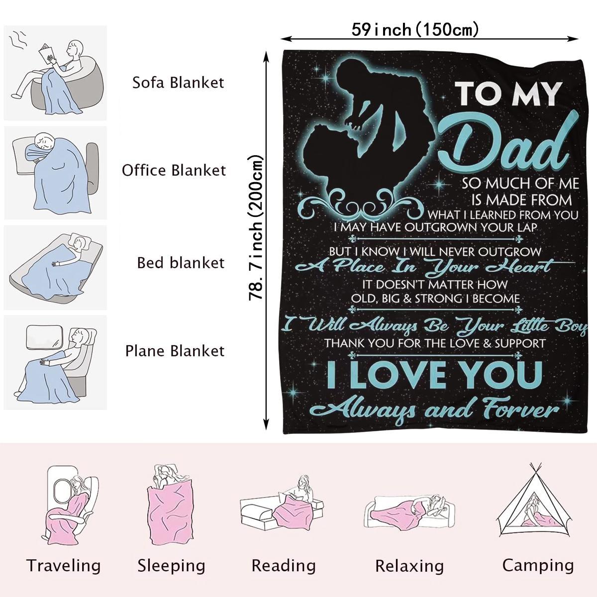 To My Dad Letter Print Soft Blanket, 1 Count Comfortable Throw Blanket, Air-conditioned Room Blanket, Warm Nap Blanket for Home & Office, Gift for Dad