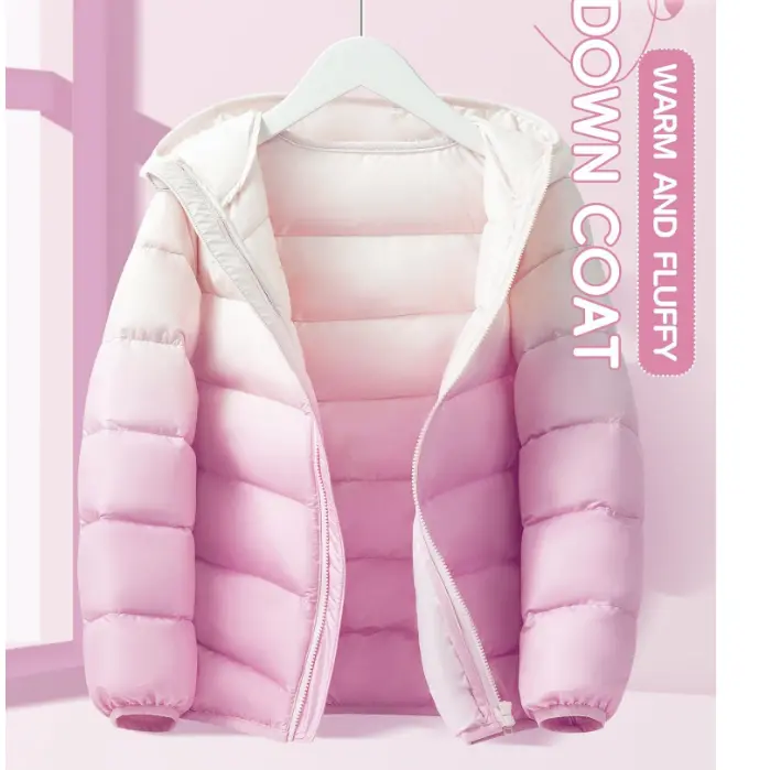 1pc Girls' Down Jacket, Light Purple Gradient for a Dreamy Atmosphere, Hooded Design with Windproof Fabric, Soft Color Gradient, Suitable for Daily Outings and Special Occasions, Gentle-style Winter Wear