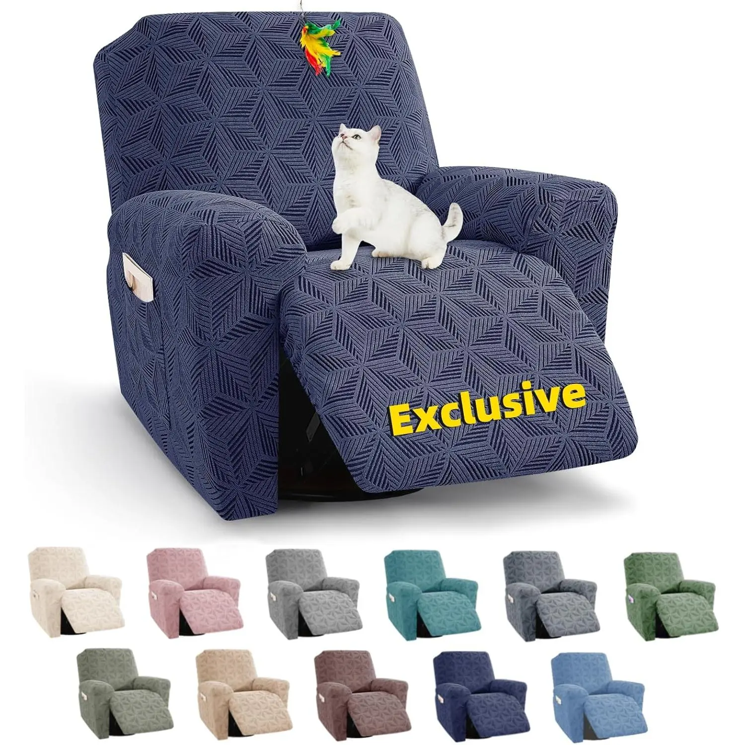 Recliner Chair Cover, Stretch Recliner Slipcover for 1, Reclining Couch Cover Furniture Protector for Pets & Kids, Navy