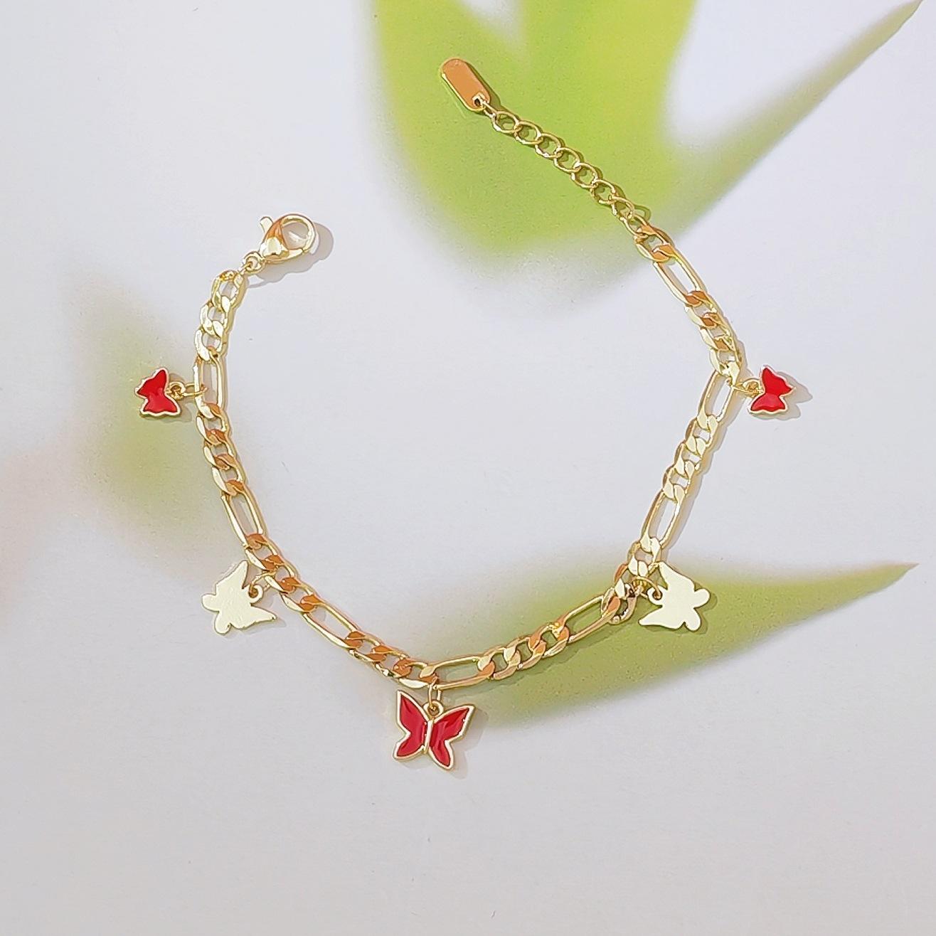Korean Style Minimalist Luxury Bracelet for Women, Red Enamel Butterfly Pendant Design, Trendy High-End Elegant Jewelry, Delicate & Versatile for Daily Wear, Dates, Parties & Gift Giving