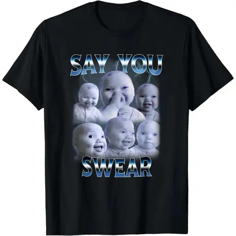 Women's 100% Pure Cotton Loose Short-Sleeve Round Neck Graphic Tee - AI Baby Meme Print, 90s Kid Aesthetic, Funny Party Wear, Distressed Look, Easy Styling, Layerable, Retro Vintage Streetwear Top