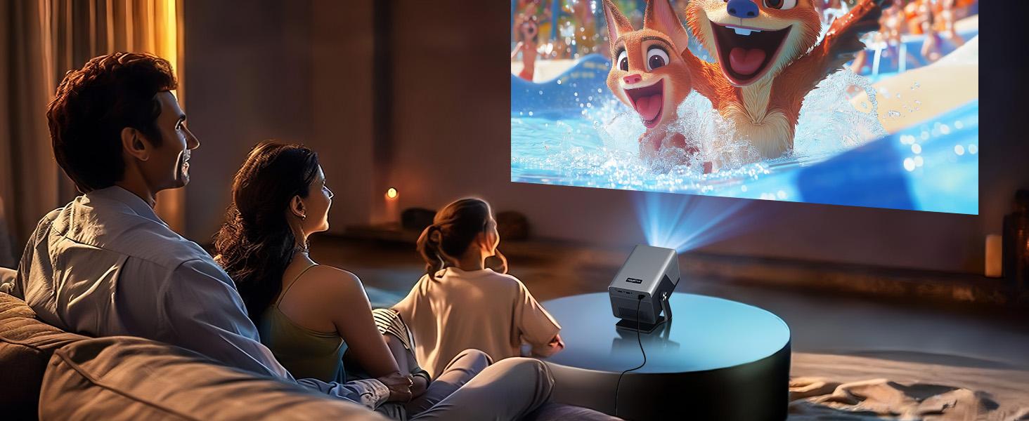 Native 1080P 8K Supported Projector | 1400 ANSI Smart Projector with Android 14, WiFi 6 & Bluetooth 5.4, Auto Focus/Keystone, 200" Display for Home & Outdoor