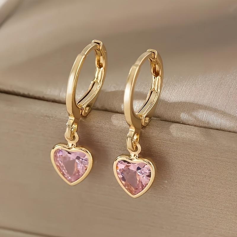 Exquisite luxurious colored heart-shaped zirconia ear studs, high-end and versatile women's earrings