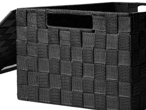 Storage Bins Baskets for Organizing with Lids, Storage Baskets for Shelves Stackable Woven Basket, Gift Small Basket Storage Cubes, Decorative Wicker Basket with Built-in Handles (5 Pack, Black)