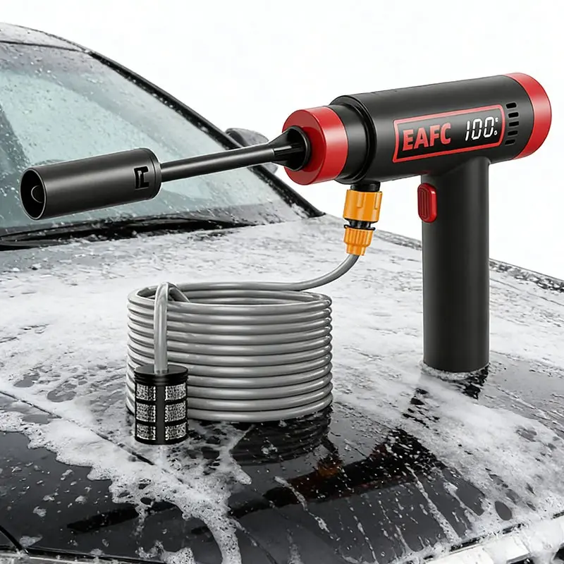 Multifunctional Wireless High Pressure Car Wash Gun, Car Wash Sprayer, Type-C Rechargeable Portable, Display Battery Level, Includes Accessories