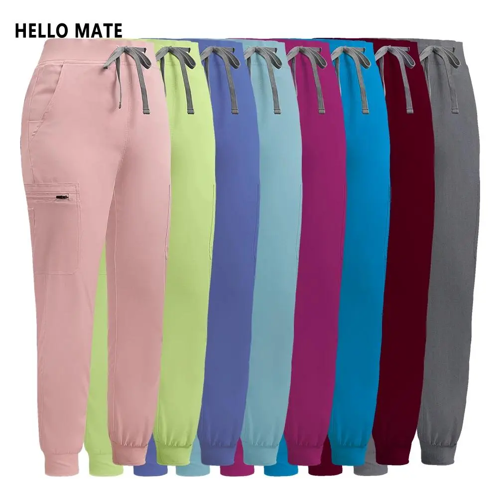 Unisex Solid Color Scrubs Pant 8 Pockets Clinical Surgical Scrub Trousers Hospital Doctor Nurse Work Bottoms Medical Accessories