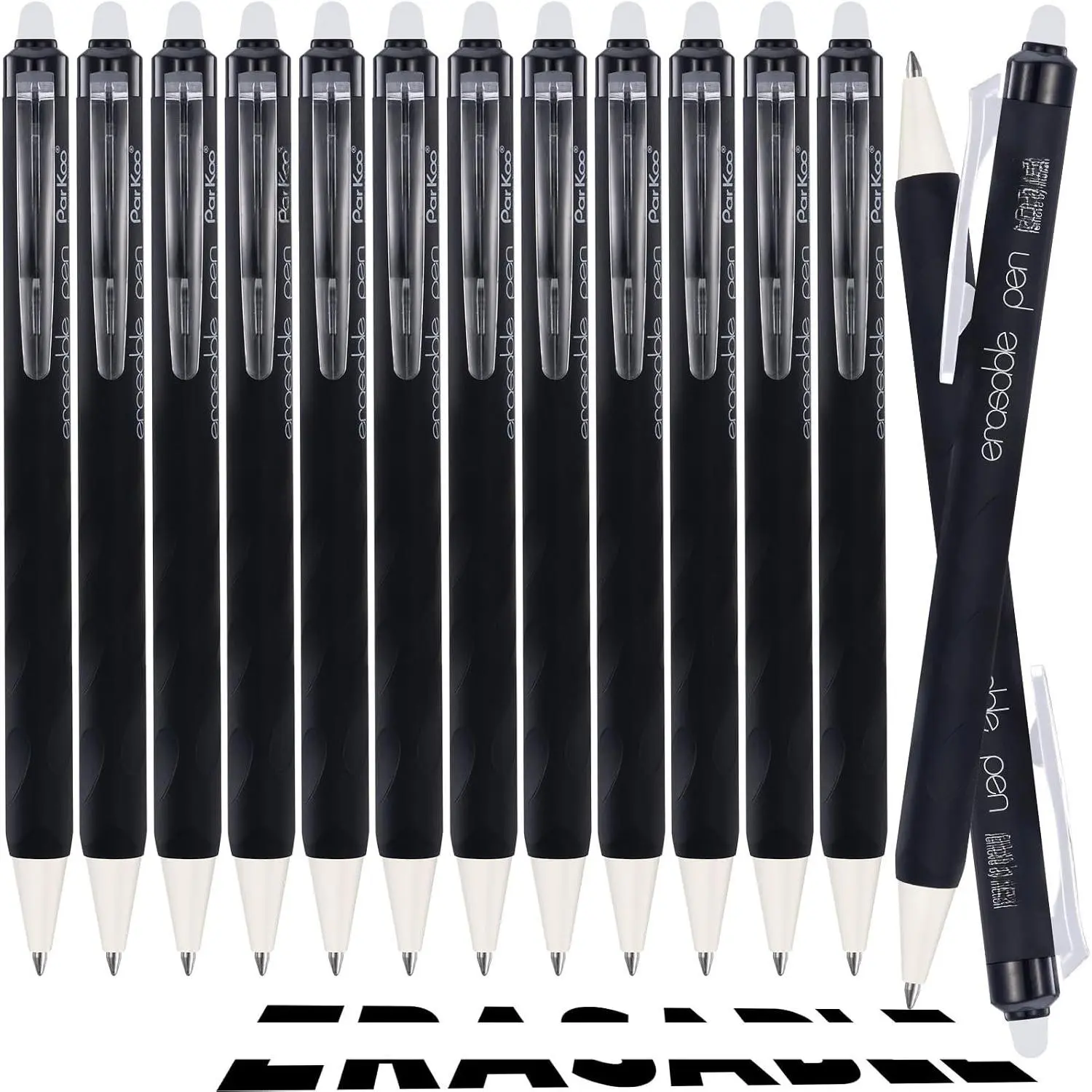 Retractable Erasable Gel Pens Clicker, 0.7mm Fine Point Erasable Pens, Make Mistakes Disappear for Writing Journaling Drawing Planner, Pack of 12, Black