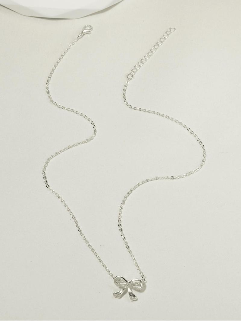 Women's Elegant Bowknot Design Pendant Necklace, Dainty Necklace, Minimalist Trendy Pendant Necklace, Minimalist Chain Necklace, Chic Vintage Jewelry As Gift for Girlfriend