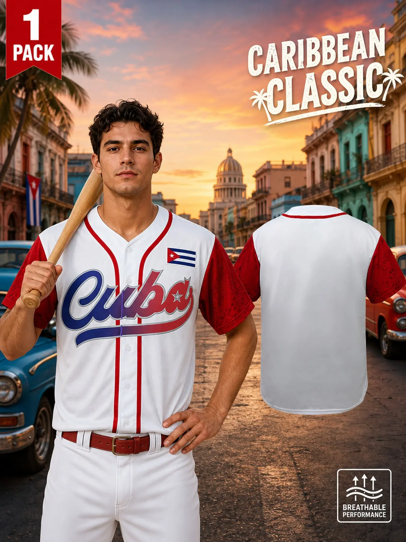 Men Women Loose Fit "CUBA" Embroidery Baseball Jersey, Breathable Short Sleeve Baseball Shirt, All-Season Sportswear Suitable For Street Hip-Hop, Baseball, Golf Training,High Quality Sports Top