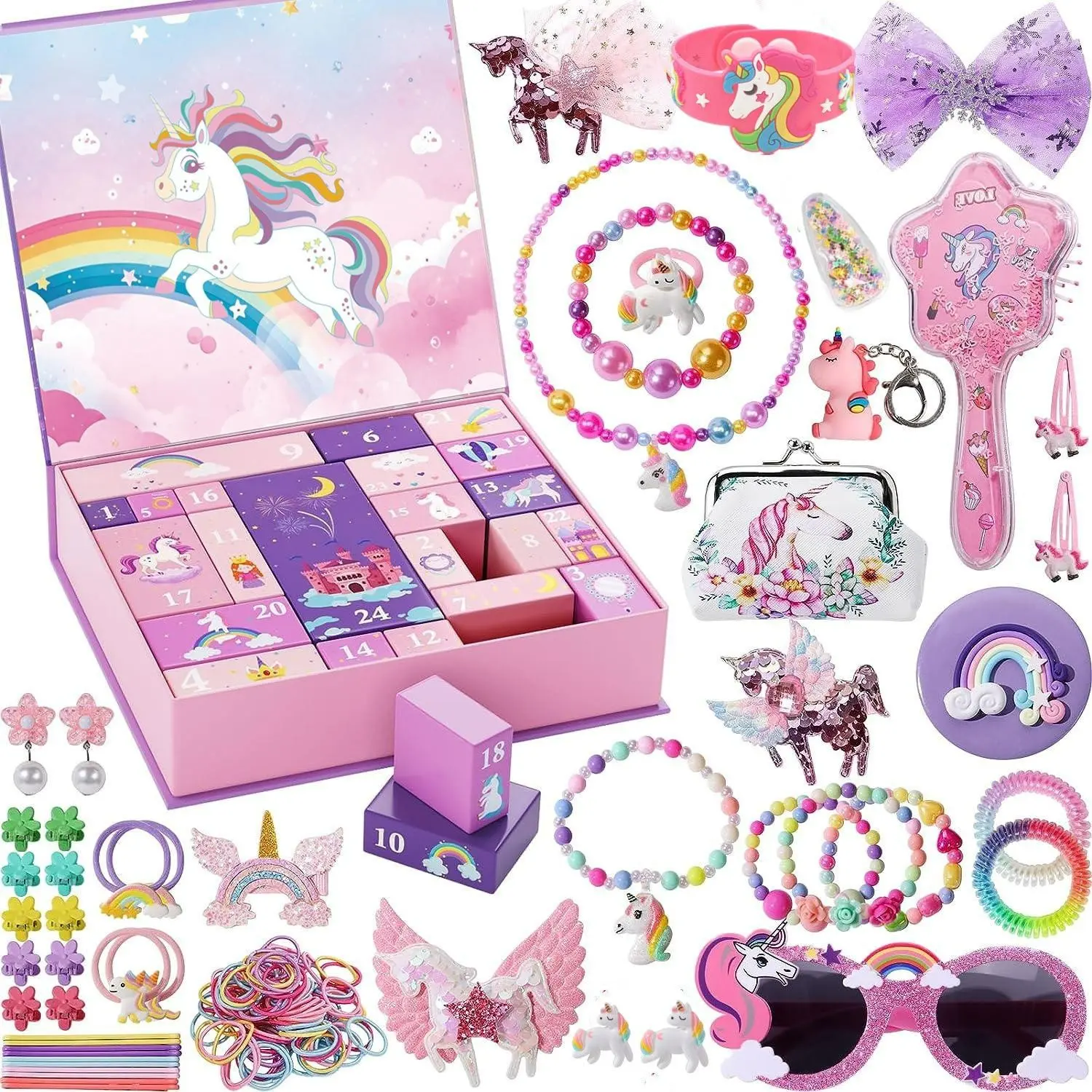 New Countdown Christmas Blind Box for Girls, Unicorn Necklace, Surprise Christmas Gift Set, Holiday Jewelry Present