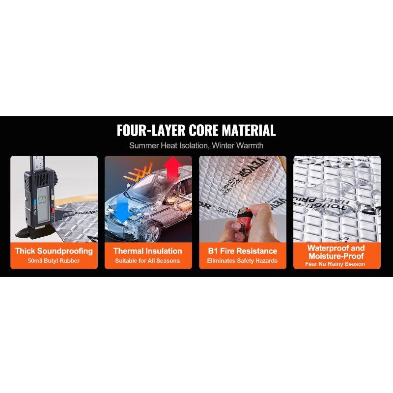VEVOR Car Sound Deadening Mat, 50 mil 52 sqft Car Sound Dampening Material, Butyl Automotive Sound Deadener, Noise Insulation and Vibration Dampening Material for Car