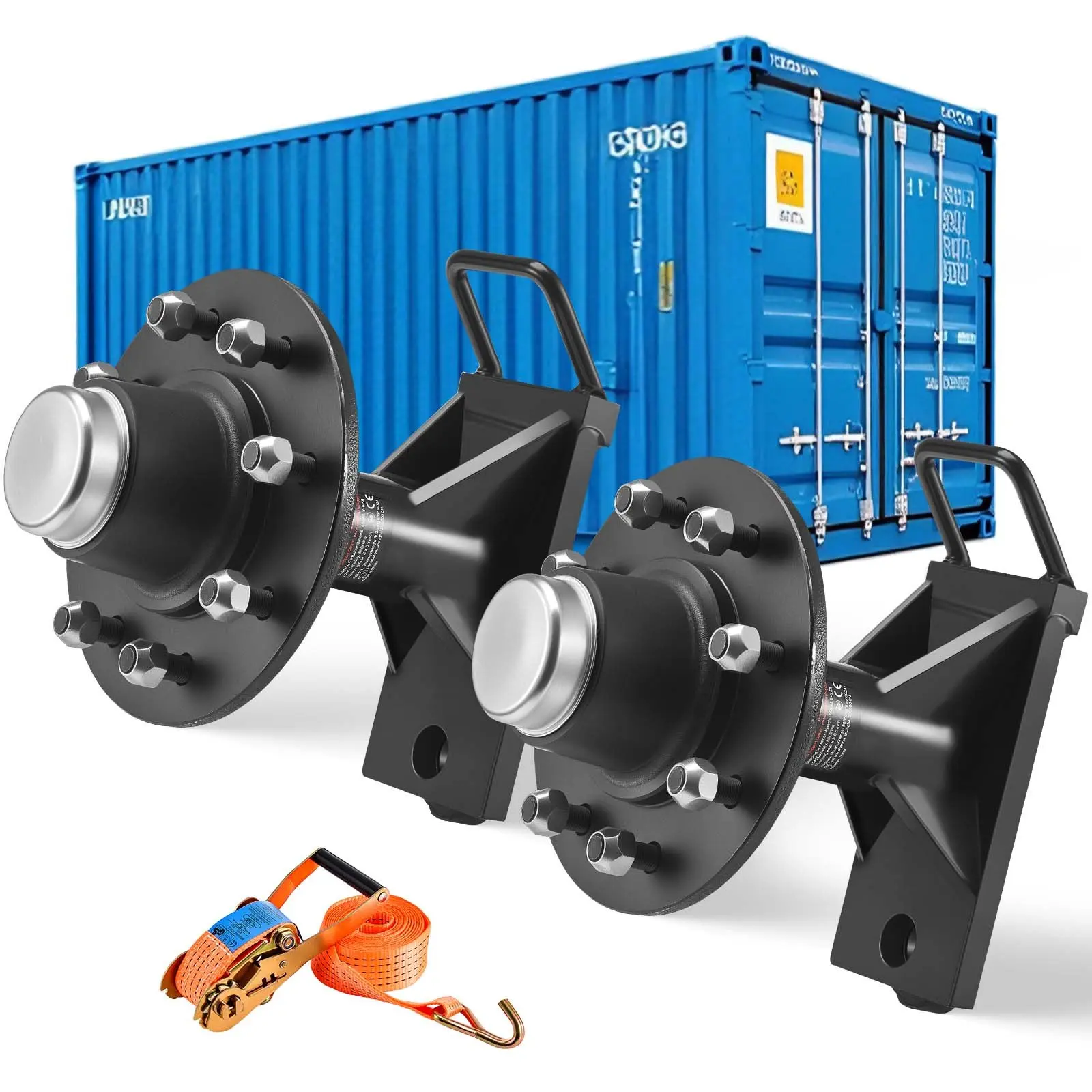 VEVOR Steel 8-Lug Shipping Container Wheels Kit Pack, Heavy Duty 8x6.5 in Axle with Ratchet Tie Down, Moves 20 ft-40 ft Containers for Dock, Warehouse Use