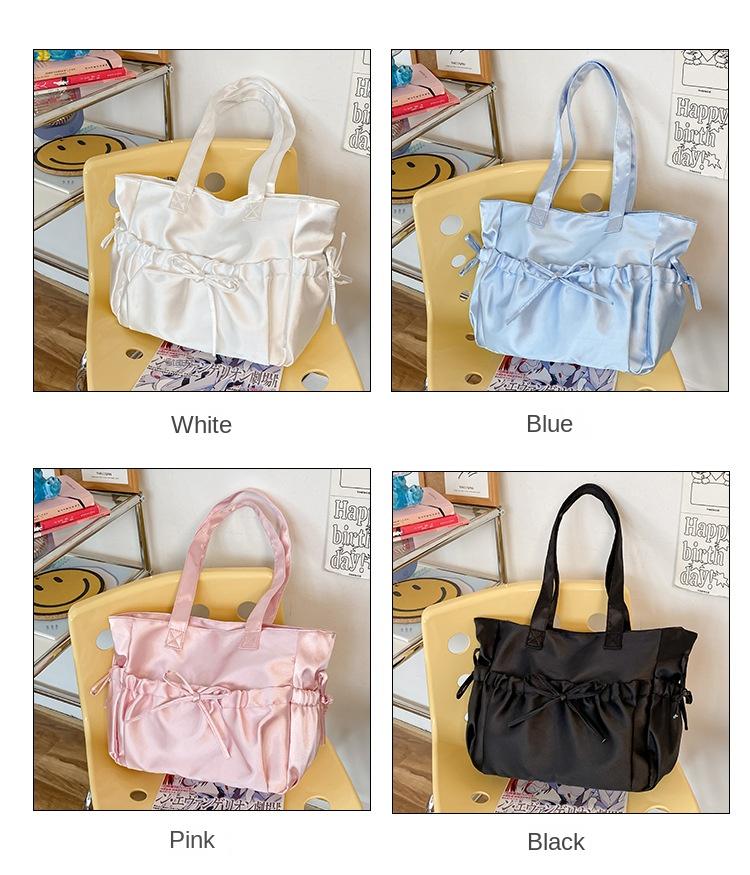 Sweet Ballet Style Girl Tote Ruched Bow Chic Student Preppy Style Shoulder Bag Large Capacity Cute Elegant Handbag