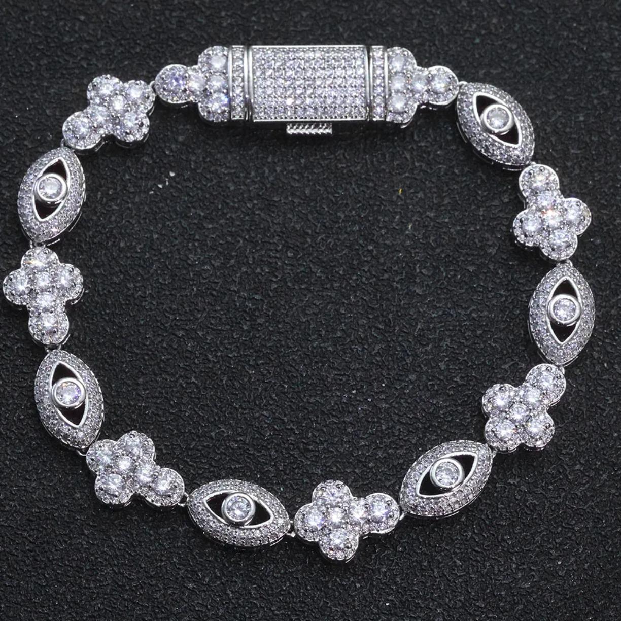 Eye Cross Cuban Chain Moissanite Bracelet S925 Silver Moissanite Hip Hop Jewelry Micro Pave Design Gift for Men Women