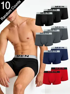 10-Pack Men's Solid Color Briefs, Elastic Waistband with 'men' Lettering, Soft Breathable High Stretch, Daily Casual Underwear
