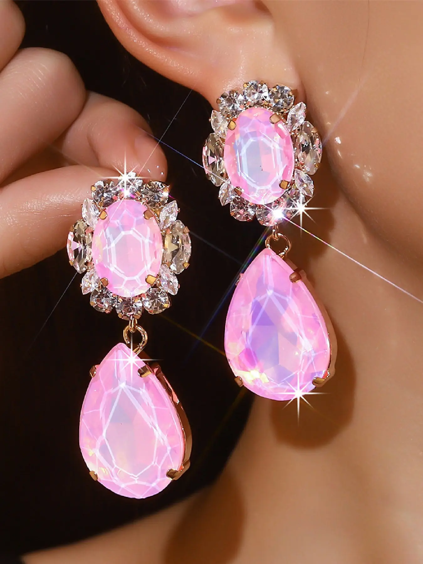Luxurious Champagne Water Drop Crystal Earrings for Women, Perfect for Weddings, Parties, Festivals, All Seasons