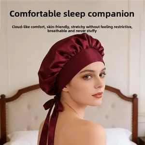 Women's Wide Elastic Band Long Tail Hair Bonnet, Soft Breathable Fabric Sleep Cap with Tie Straps, Multi-Use Anti-Frizz Hair Protection Cap for Sleeping, Home Wear & Winter Use