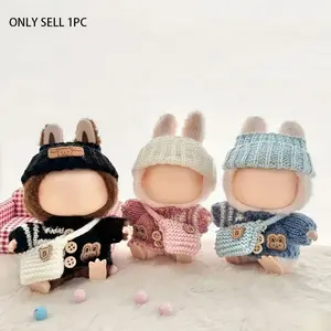 Labubu Doll Set, Fashion Fisherman Hat Sweater Pants Skirt, Cute Play and Display Accessories, Doll House Props, Gift, Collection
