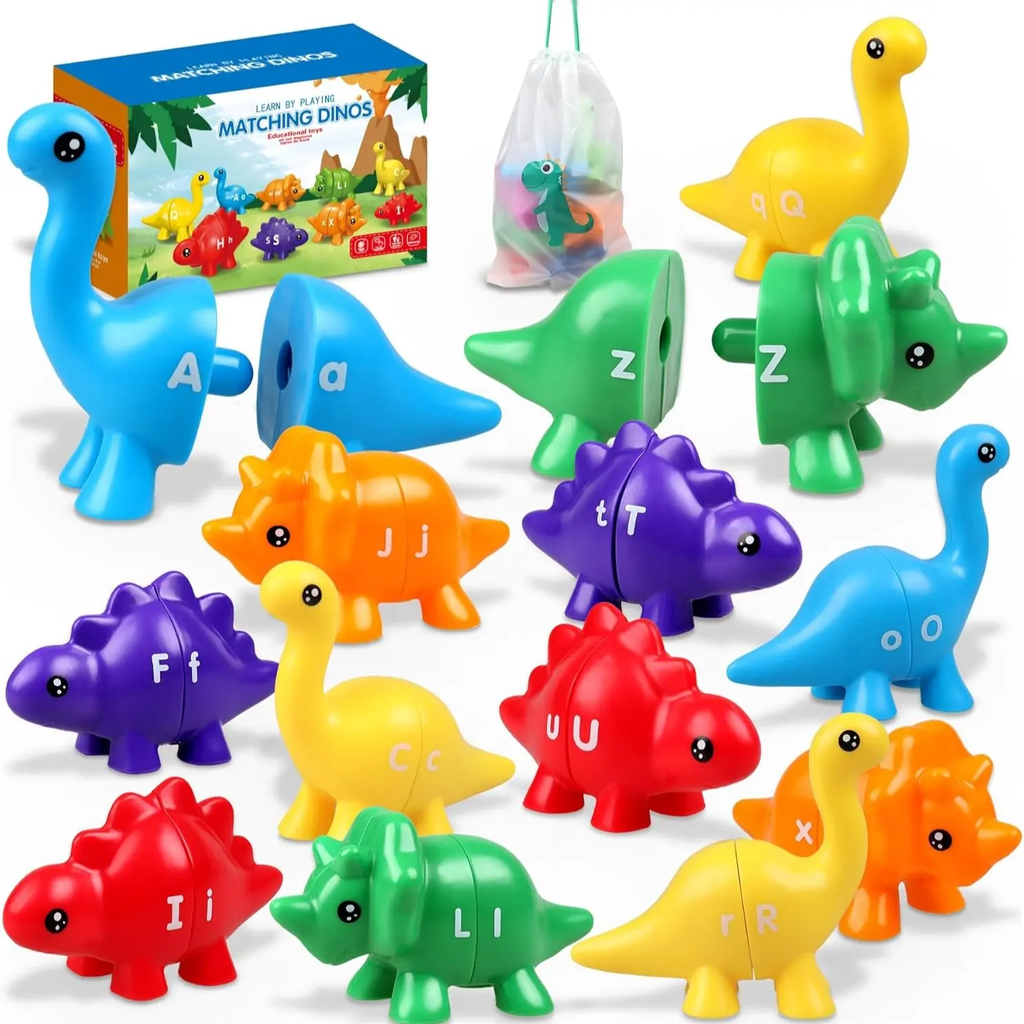 Dinosaur Building Stack Toy Set, Building Block Sets, Number and Letter Matching Educational Puzzle, Best Gift for Kids, Develops Intelligence and Skills