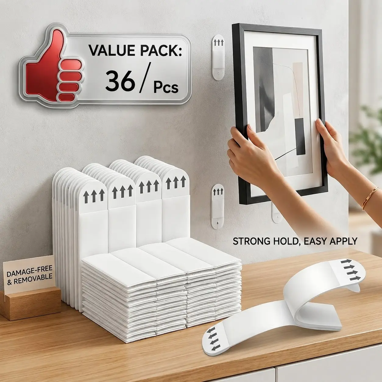 36pcs No-Drill Waterproof Wall Hooks, Removable Adhesive, Ideal for Drywall, Photo Walls, PVC Frames, Home Office Organization, Tenant Use, Christmas Decorations