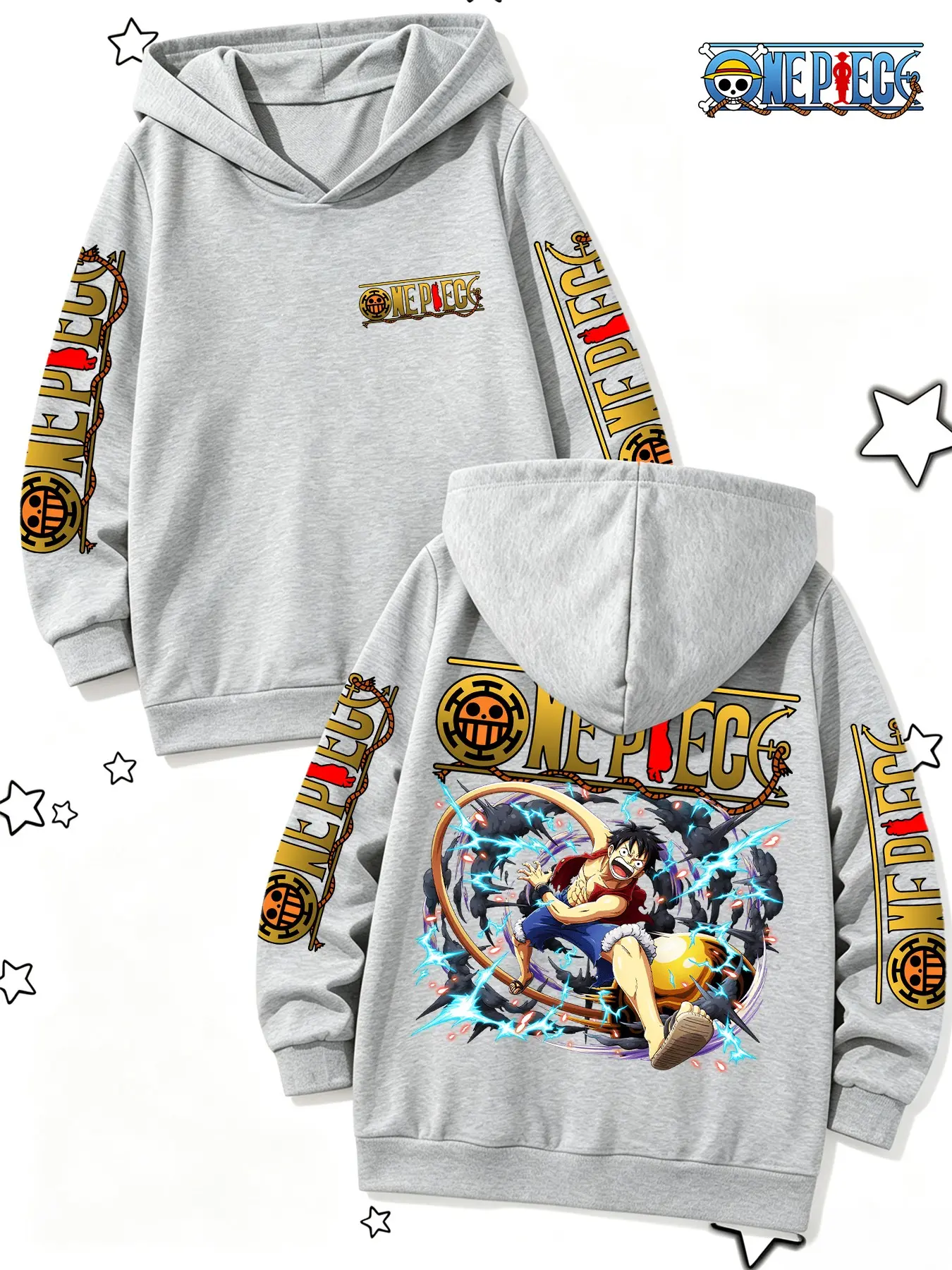 One Piece Official Boys' Anime Sweatshirt, Luffy Lightning Battle Print, Spring & Fall Casual Loose Fit, Perfect for Gifts & Daily Wear