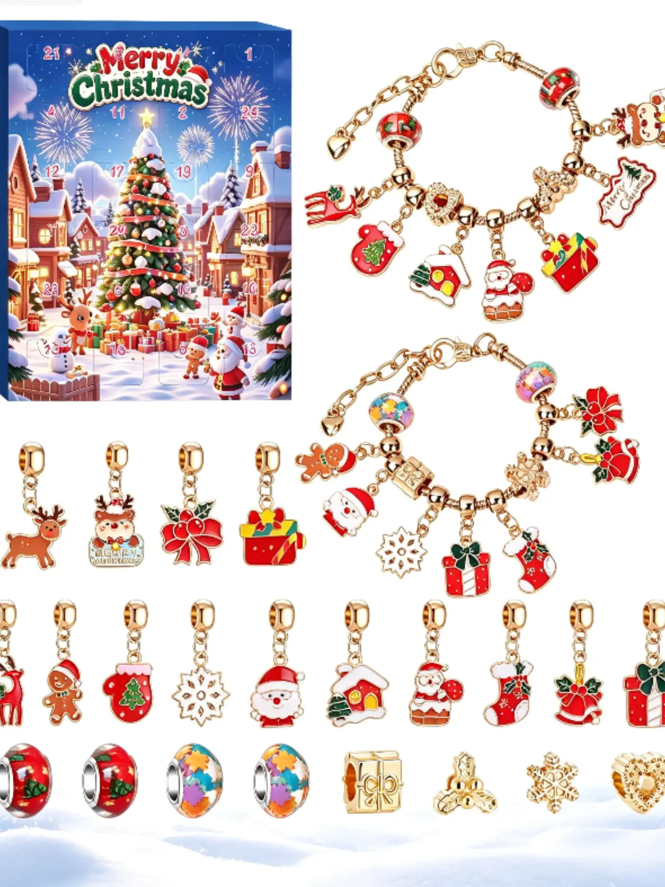 Christmas Advent Calendar Gift Box, Cartoon Reindeer Gingerbread Man, DIY Bracelet Kit, Handmade Craft Supplies, Heartfelt New Year Gift