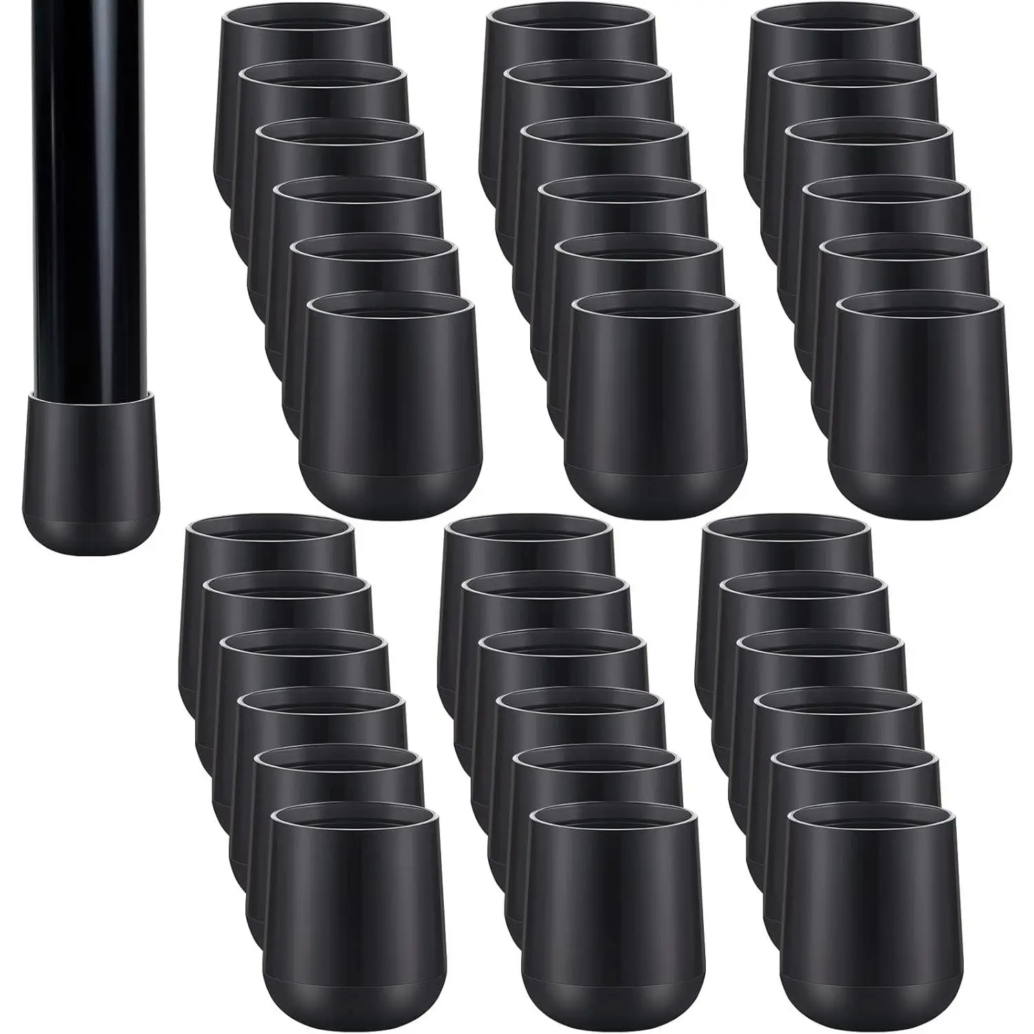 36 Pieces 7/8 Inch Folding Chair Leg Caps Heavy-Duty Plastic Chair End Caps Non-marring Furniture Glides Round Hardwood Floor Protectors (Black)