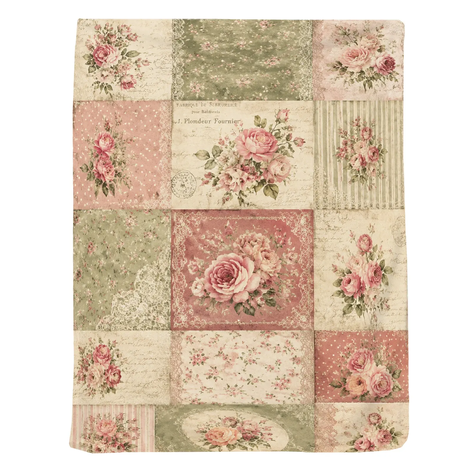 1pc Vintage Floral Rose Blanket, Elegant Cottagecore Style, Charming Patchwork Design with Soft Pastel Colors and Delicate Lace Details, for Sofa Bedroom Living Room and Home Decor