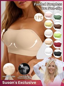 Women’s Strapless Bra with Gathered Design, No Wire and Non-Slip Backless Style, Seamless Invisible Cup Bras for Ultimate Comfort