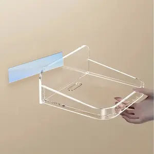 Transparent Acrylic Floating Shelf Wall Mounted Camera Stand with Adhesive Backing, Cable Management Storage Rack for Indoor Outdoor Monitoring Device Router Baby Monitor, Stylish Space Saving Home Organizer Gift for Women Family Friends