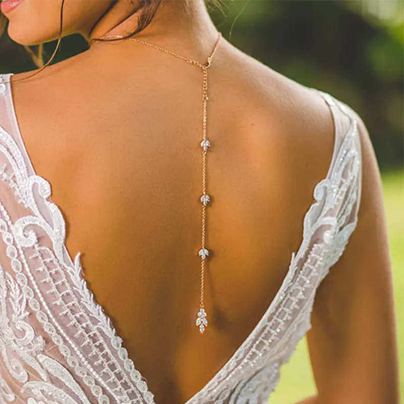 Viral Sexy Back Body Chain for Women, Minimalist Luxury Leaf Bridal Body Jewelry, Elegant Simple Leaf Back Necklace for Wedding Party Evening Outfits