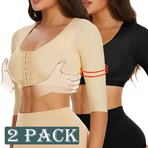 Women's 2-Pack Polyester Compression Arm Shaper Sleeves with Front Closure, Fit Bra Top Underwear, Post-Surgery Shapewear for Women, S-5XL Coverage