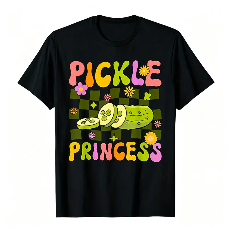 Pickle Princess Funny Pickle Lover Graphic Tee - Women's Black T-Shirt with Pickle Designs