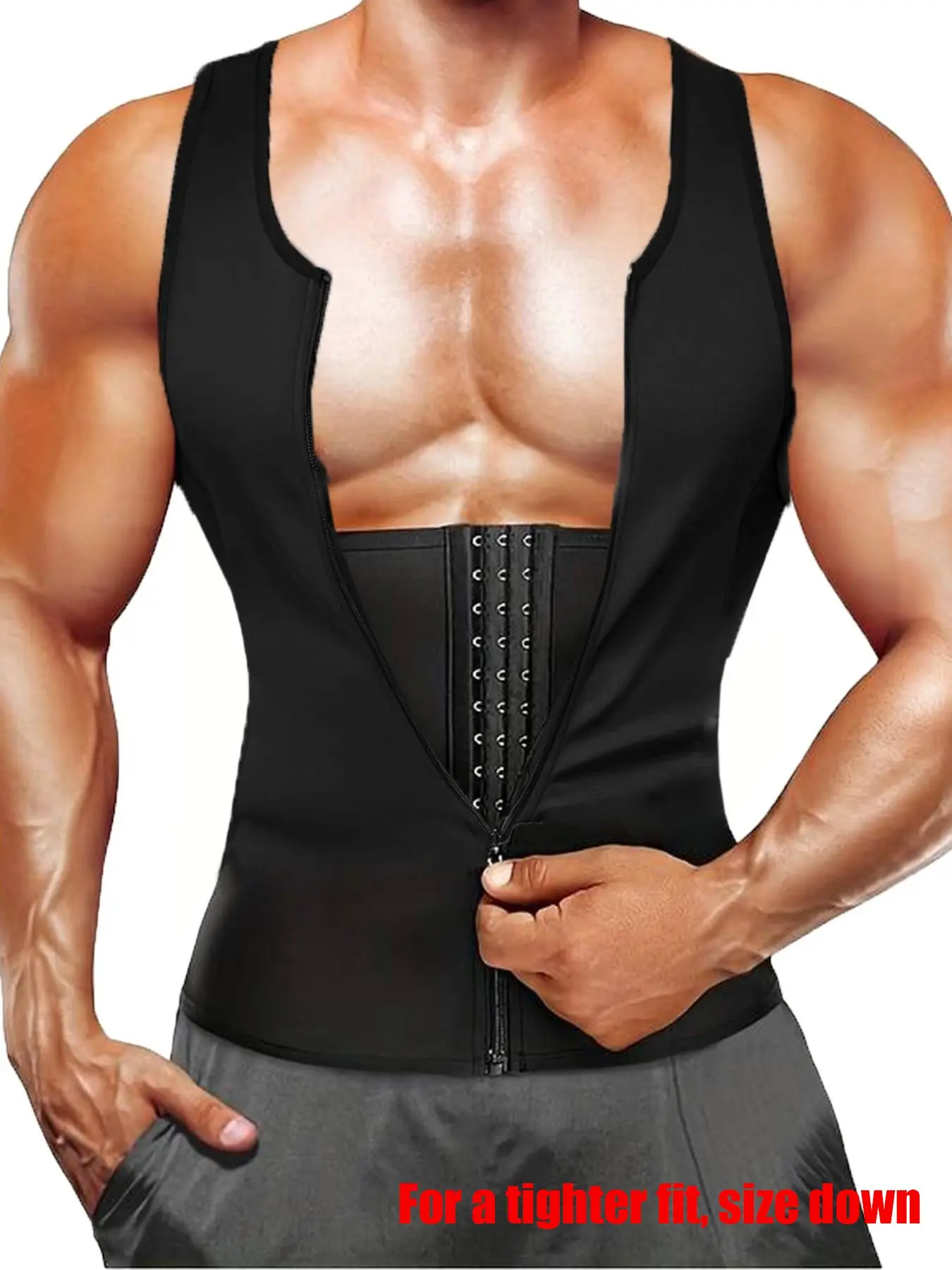 Men's Solid Zip-Front Waist Trainer, Adjustable Body Shaper Neoprene Vest, Zipper Compression Vest for Workout, Gym and Exercise, Men's Sport & Outdoor Clothing