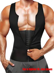 Men's Solid Zip Front Waist Trainer, Adjustable Body Shaper Vest, Shaping Vest, Zipper Vest, Zipper Compression Vest, Neoprene Fitness Vest, Workout Gym Exercise Sweat Shirt, Men's Sport & Outdoor Clothing
