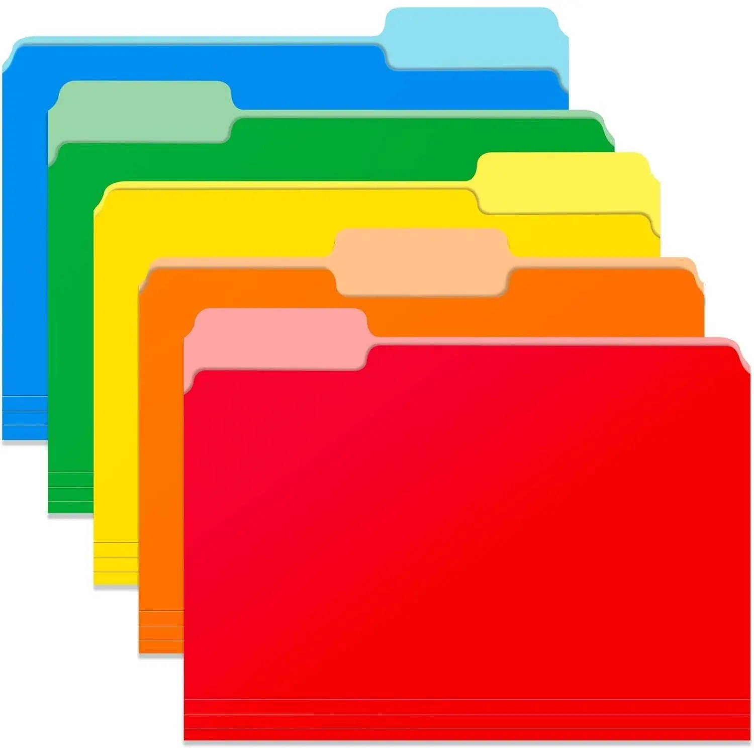 Two Tone Color File Folders 8.5 x 11 Inch, 1/3 Cut Tab File Folders Letter Size,  Colors, Blue Red Green Yellow Orange Manila File Folders, School Business Office Folders for Document -15 Pack