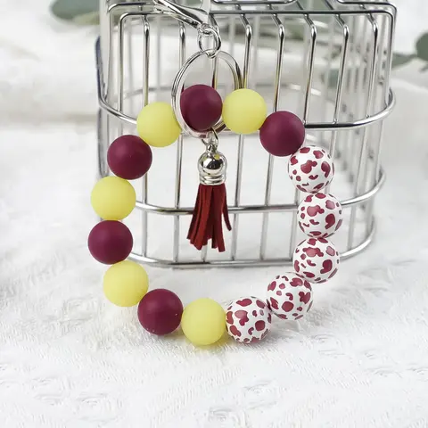 Night Glow Fun Beaded Keychain, Cool Keychains, Key Ring, Leopard Print Beads with Fluorescent Beads, Glow In The Dark, Hand Circle Design, Hangs Bag Keys, Fashionable Gift, Key Charms
