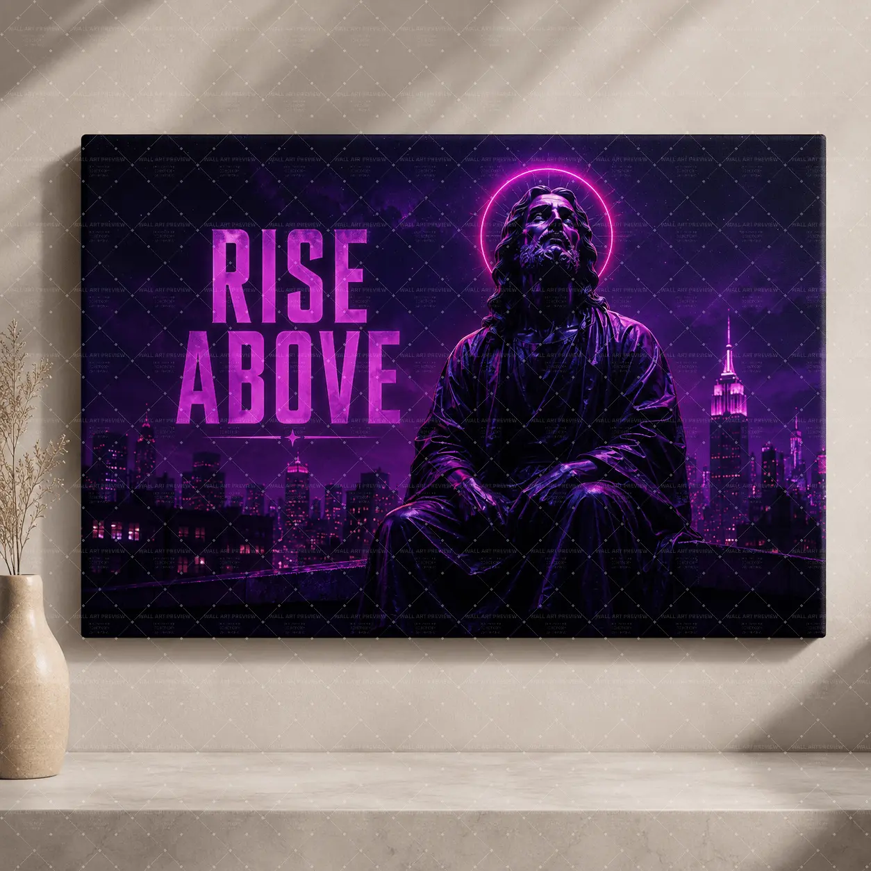 Rise Above Motivational Wall Art Poster, Purple Neon Aesthetic Canvas Print, Modern Inspirational Bedroom Decor, Living Room Wall Art, Office Decor, Teen Room Poster, Gothic Urban Art Gift,wall decor,poster.