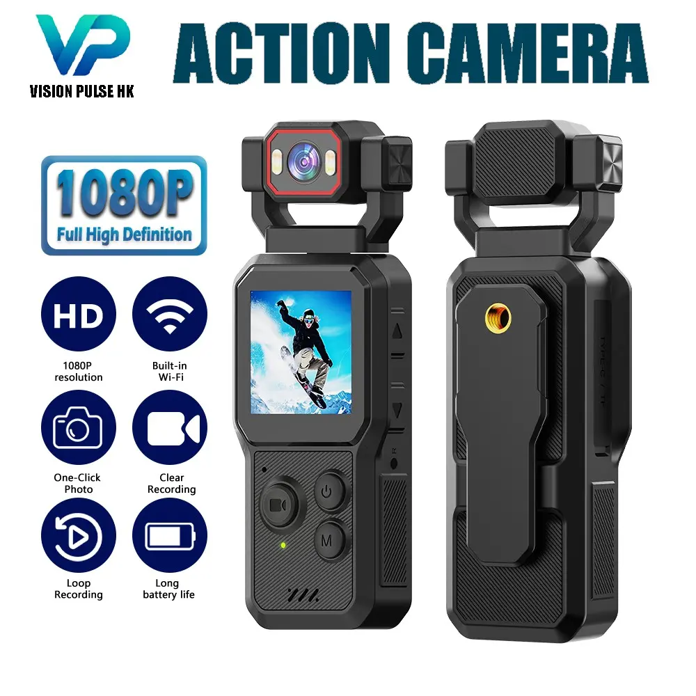 2026 Lightweight Pocket Body Cam 1080P FHD Vlog Recorder, 1.54" IPS Rotatable Wide Lens, AI Auto Human Tracking, Night Vision Fill Light, 1200mAh Recharge Battery, WiFi Smart App, Max 128GB TF Card, Compact Wearable Action Cam for Outdoor Trip Vlog